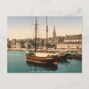 Vintages Frankreich, St. Malo Hafen Bretagne Postkarte