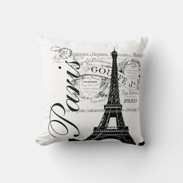 Vintages Franzose-Eiffel-Turm-Illustrations-Kissen Kissen (Vorderseite)