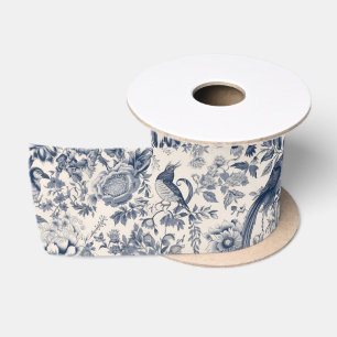 Vintages Französisch Blue Toile Fleurie Satinband