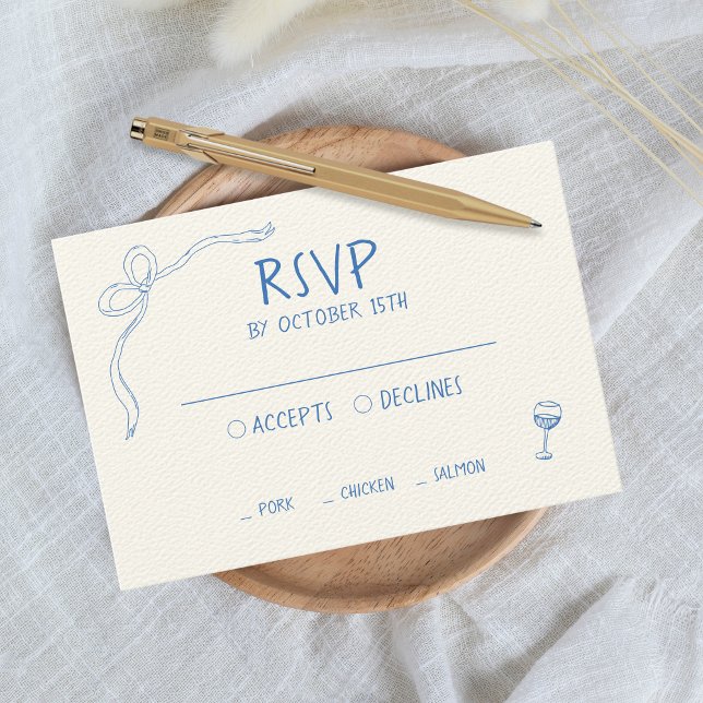 Vintages Französisch mit handgezeichneter Blauer I RSVP Karte (Vintage French Blue RSVP wedding)