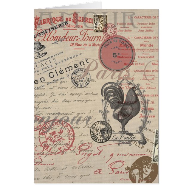 Vintages Französisch Schreiben Paris Rooster-Typog (Vorne)