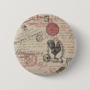 Vintages Französisch Schreiben Paris Rooster-Typog Button