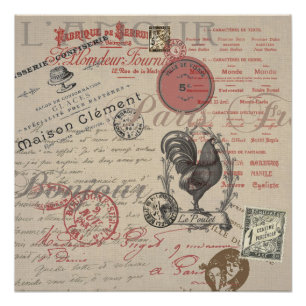 Vintages Französisch Schreiben Paris Rooster-Typog Poster