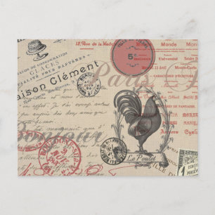 Vintages Französisch Schreiben Paris Rooster-Typog Postkarte
