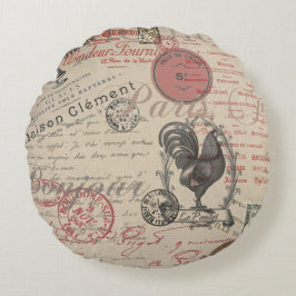 Vintages Französisch Schreiben Paris Rooster-Typog Rundes Kissen