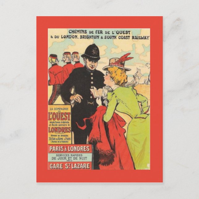 Vintages französisches Bahnposter von Paris nach L Postkarte (Vorderseite)
