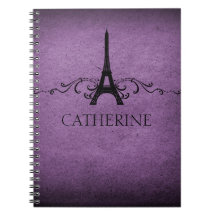 Vintages französisches Blüh-Notebook, Lila