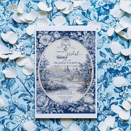 Vintages Französisches Blumentoilblau Brautparty Einladung
