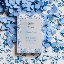 Vintages Französisches Blumentoilblau Brautparty Einladung