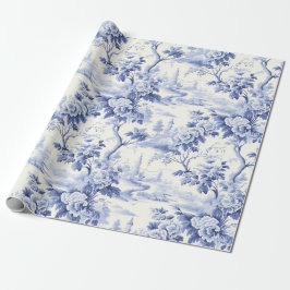 Vintages Französisches Blumentoilblau Geschenkpapier