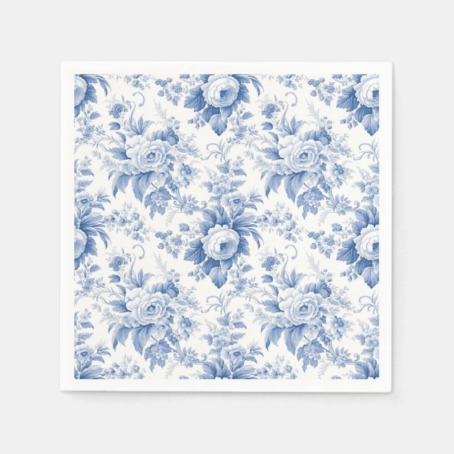 Vintages Französisches Blumentoilblau Serviette (Vorderseite)