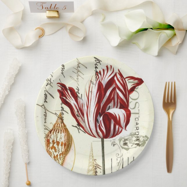 Vintages Französisches Botanisches Tulips Parco Ci Pappteller (Hochzeit)