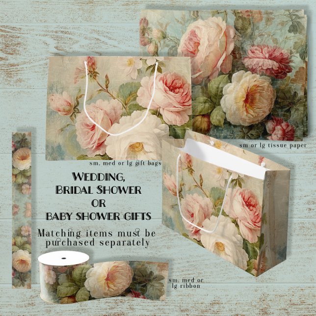 Vintages französisches Brautparty Blue Pink Rose Große Geschenktüte (Von Creator hochgeladen)