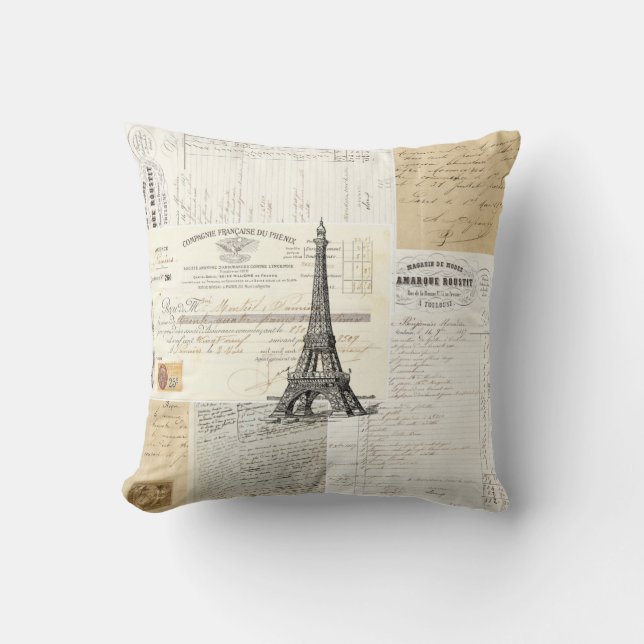 Vintages französisches Eintagsfliege-Kissen Paris Kissen (Vorderseite)