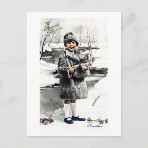 Vintages französisches Girl Winter Postkarte
