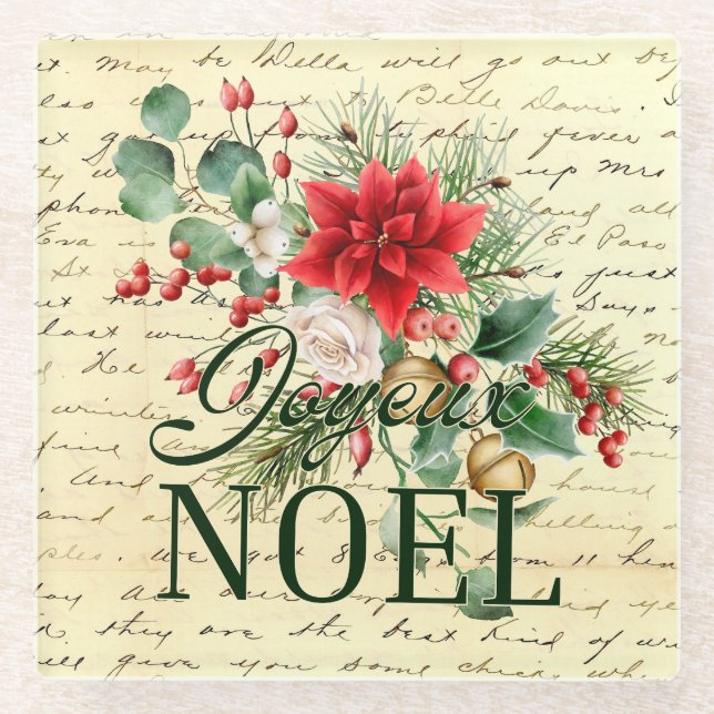 Vintages französisches Joyeux-Weihnachten Glasuntersetzer (Vorderseite)