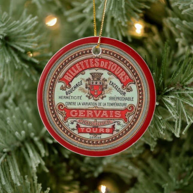 Vintages französisches Käseesiegel Anpassbar Keramik Ornament (Baum)