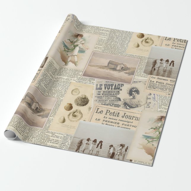 Vintages französisches Küstenlager Geschenkpapier (Ungerollt)