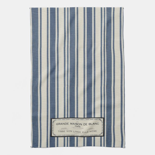 Vintages französisches Label für blaue und cremefa Geschirrtuch (Vertikal)