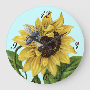 Vintages Französisches Land Sonnenblume Honig Bie Große Wanduhr