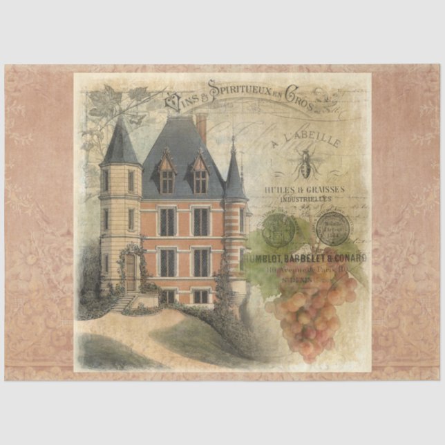 Vintages Französisches Schloss Weinkultur und Erde Seidenpapier (Vorderseite)