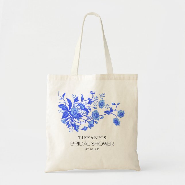 Vintages französisches Toile Blue Floral Brautpart Tragetasche (Vorne)