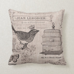 Vintages französisches Vogelkissen Kissen