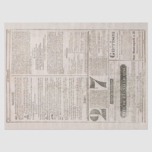 Vintages französisches Zeitungsalter Seidenpapier (Vorderseite)