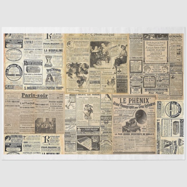 Vintages französisches Zeitungszettel Seidenpapier (Vorderseite)