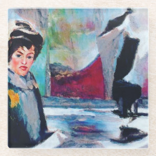 Vintages Frauenportrait mit Abstraktem Hintergrund Glasuntersetzer
