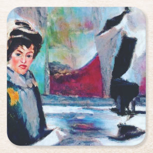 Vintages Frauenportrait mit Abstraktem Hintergrund Rechteckiger Pappuntersetzer