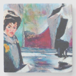 Vintages Frauenportrait mit Abstraktem Hintergrund Steinuntersetzer