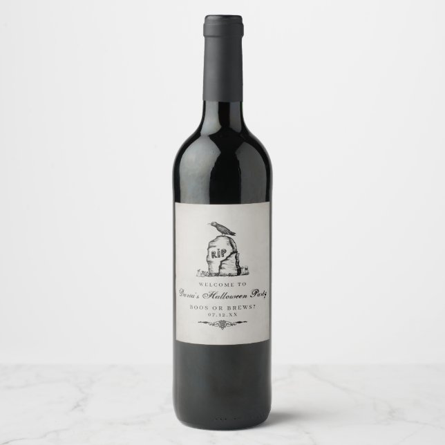 Vintages FriedhofsHalloween-Label Weinetikett (Vorderseite)