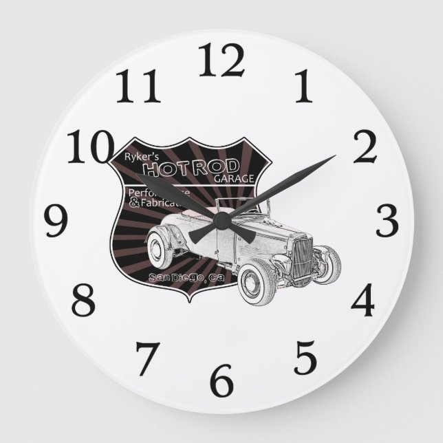 Vintages Frisierte Auto Garage Große Wanduhr (Vorderseite)
