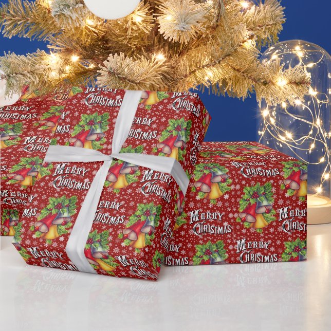 Vintages "Frohe Weihnachten" Bells Wrapping Paper Geschenkpapier (Feiertage)