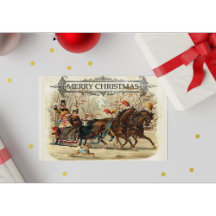 Vintages Frohe Weihnachts-Pferd Schlittenfahrt