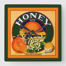 Vintages Fruchtetikett Orangenquadrat Uhr