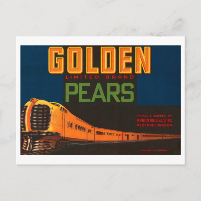 Vintages Fruchtkäfigetikett "Golden Birnen" Postkarte (Vorderseite)