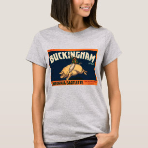 Vintages Fruchtkorb Label Cowboy on Pig Rodeo T-Shirt