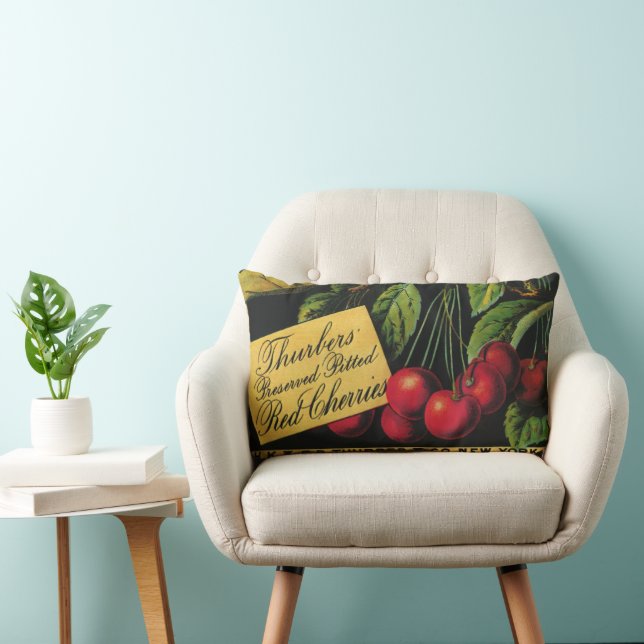 Vintages Fruchtkorb-Label Kunst, Baumkirschen Lendenkissen (Stuhl )
