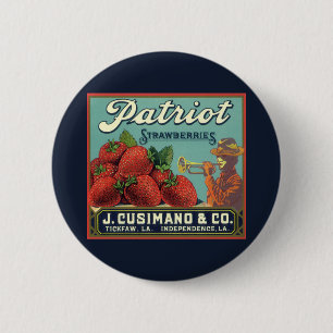 Vintages Fruchtkorb-Siegel Art Patriot Erdbeeren Button