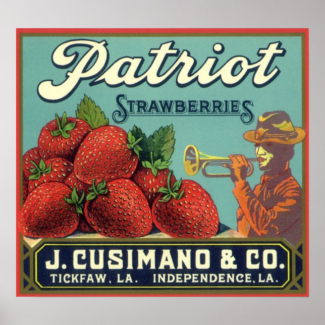 Vintages Fruchtkorb-Siegel Art Patriot Erdbeeren Poster (Vorne)