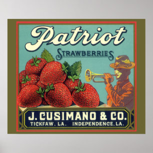 Vintages Fruchtkorb-Siegel Art Patriot Erdbeeren Poster
