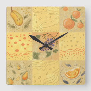 Vintages Fruchtmotiv Quadratische Wanduhr