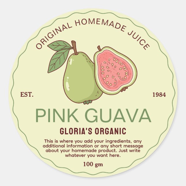 Vintages Fruchtpink Guava Juice hausgemachtes Prod Runder Aufkleber (Vorderseite)
