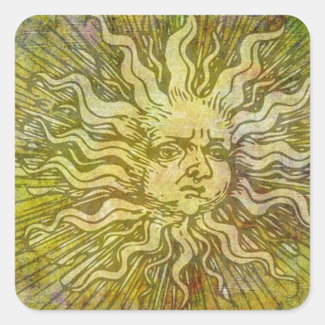 Vintages Full Sun-Gesicht Quadratischer Aufkleber (Vorderseite)