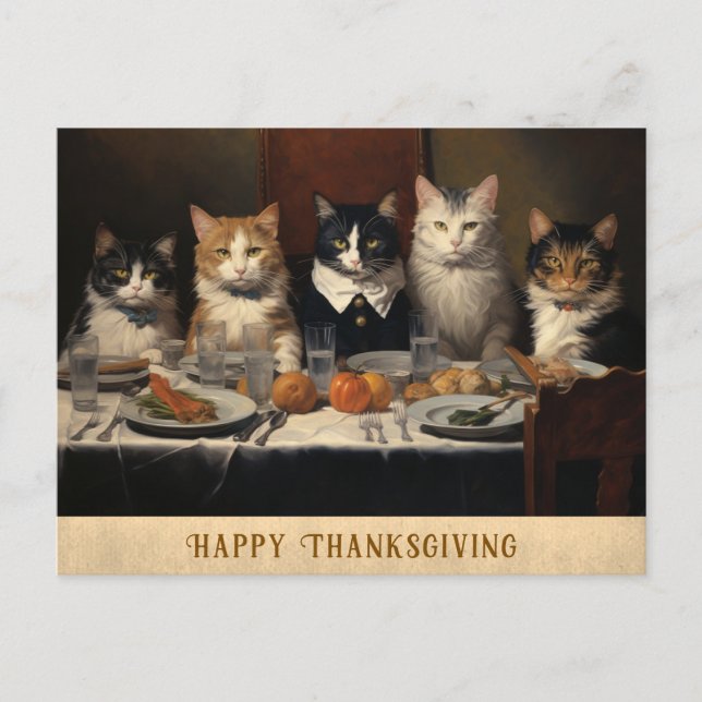 Vintages Funny Happy Thanksgiving Katzen Postkarte (Vorderseite)