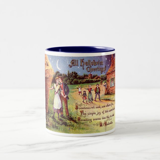 Vintages Ganzes Halloween Grußpaar Zweifarbige Tasse (Mittel)
