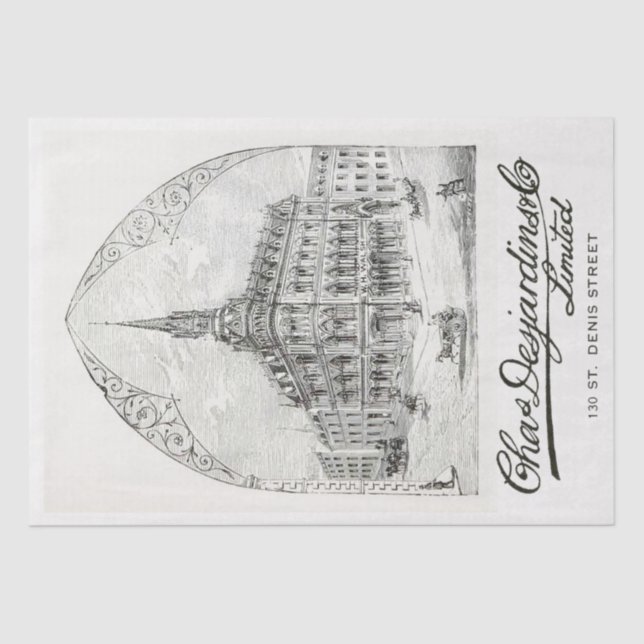 Vintages Gebäude Französisch Script Decoupage Möbe Seidenpapier (Vorderseite)