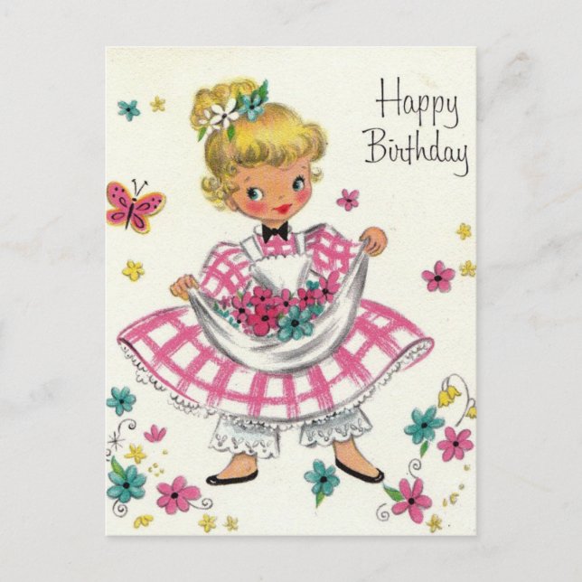 Vintages Geburtstagskind in Kleidung Postkarte (Vorderseite)